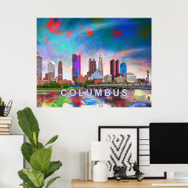 Kolorierte Kolumbus Ohio Skyline Abstrakte Kunst Poster
