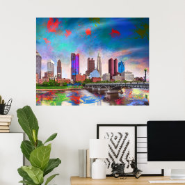 Kolorierte Kolumbus Ohio Skyline Abstrakte Kunst Poster