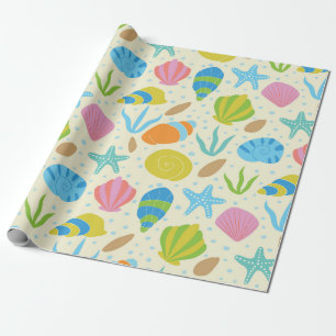 Kolorierte Meeresmuscheln Seesterne und Austern Geschenkpapier