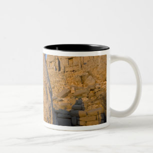Kolossale Kopfstatuen von Göttern, die den Zweifarbige Tasse