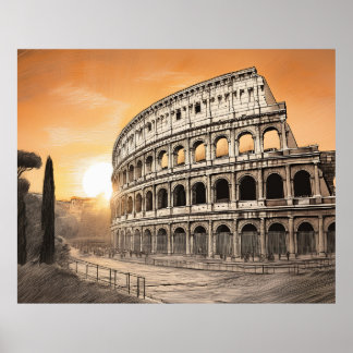 Kolosseum in Rom mit warmer Abendsonnenbeleuchtung Poster