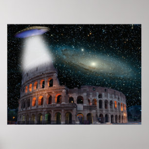 Kolosseum Rom Italien trifft Raum und UFO Poster
