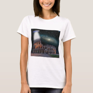 Kolosseum Rom Italien trifft Raum und UFO T-Shirt