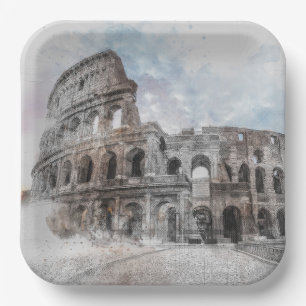 Kolosseum Watercolor Rom Italien Pappteller