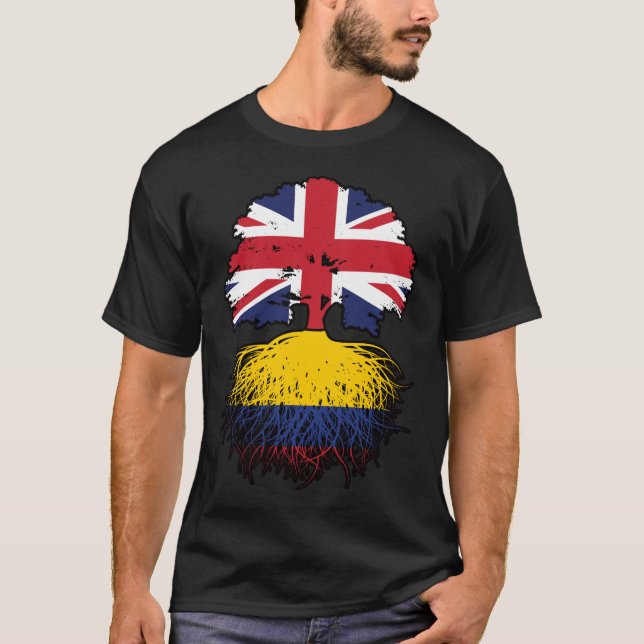 Kolumbien Britisch-UK Tree Roots Flag T-Shirt (Vorderseite)