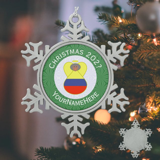 Kolumbien Flag Weihnachts-Angel Abuela Namensjahr Schneeflocken Zinn-Ornament (Von Creator hochgeladen)