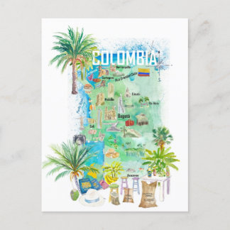 Kolumbien - Illustrierte Reisekarte Postkarte
