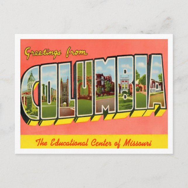 Kolumbien, Missouri - Vintage Großbuchstaben Postk Postkarte (Vorderseite)