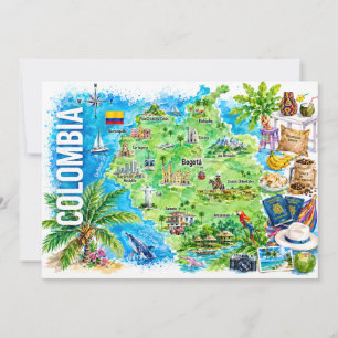 Kolumbien-Wasserfarben-Reisekarten-Postkarte Einladung
