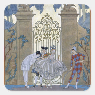 Kolumbin, Abbildung für "Fetes Galantes" durch Pa Quadratischer Aufkleber