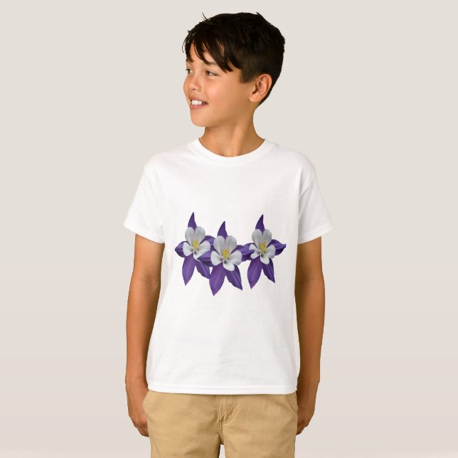 Kolumbin Lila und weiße Blume Kinder T - Shirt (Vorne ganz)