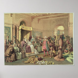 Kolumbus am Königlichen Gerichtshof Spaniens in Ba Poster