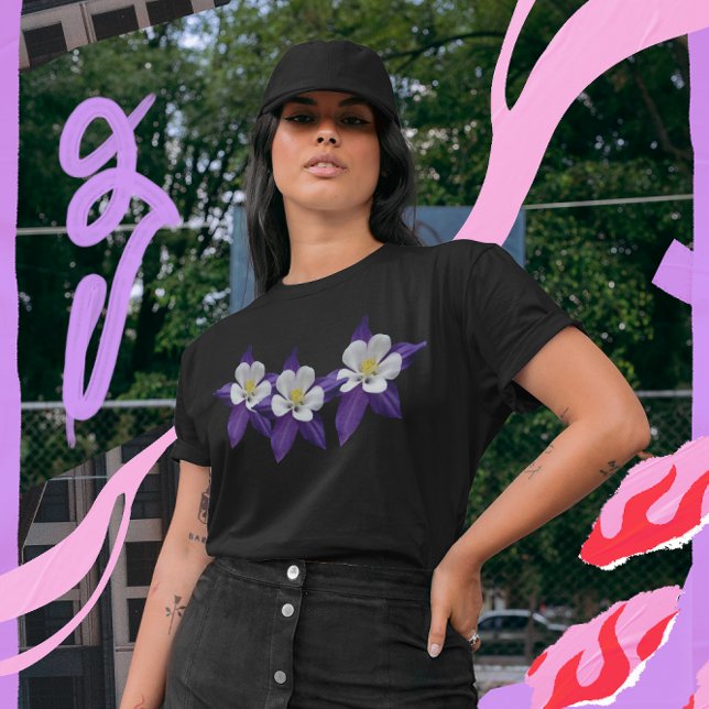 Kolumbus Lila und weiße Blume Dunkler T - Shirt (Columbine Purple and White Flowers Dark T-shirt)