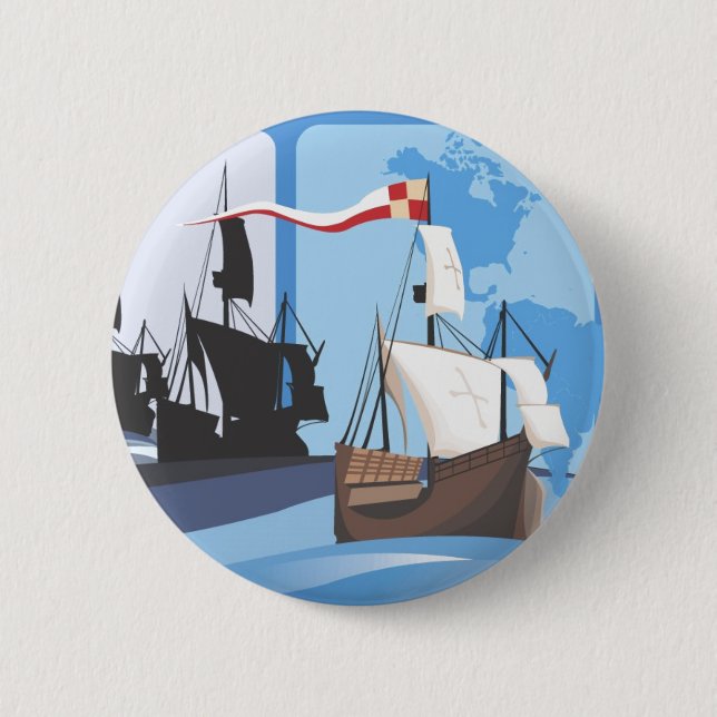 Kolumbus segelt im Ozean Blue - Button (Vorderseite)