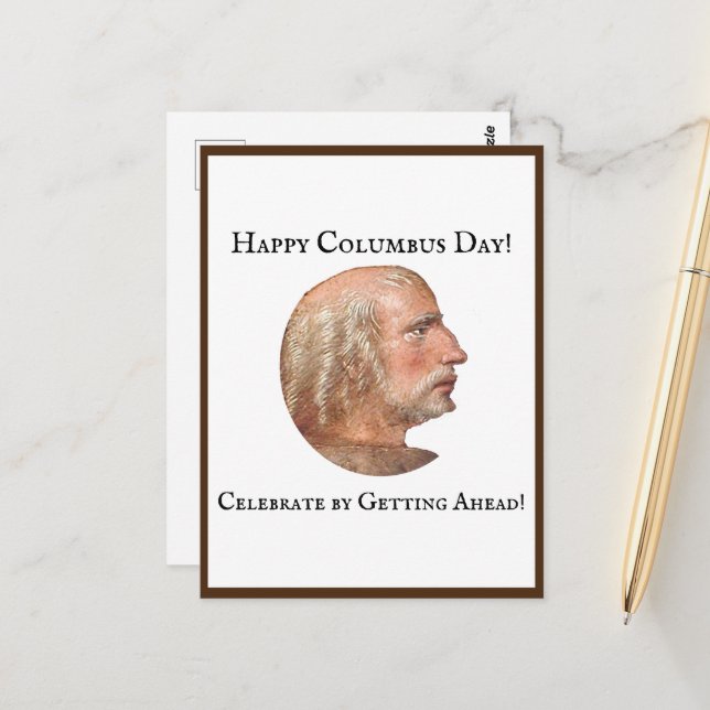 Kolumbus-Tag: Der lustige Witz Postkarte (Vorderseite/Rückseite Beispiel)