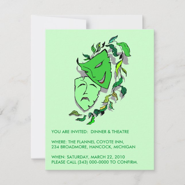 KOMEDY & TRAGEDY INVITATION DINNER THEATER MOVIE EINLADUNG (Vorderseite)