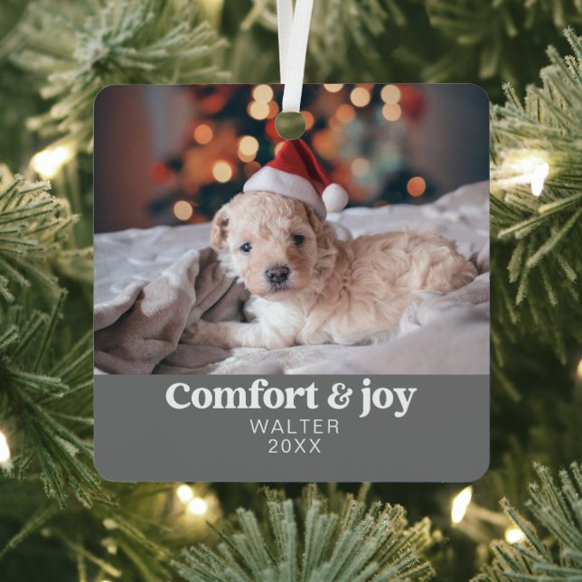 Komfort & Freude Foto und Name Moderne Weihnachten Ornament Aus Metall (InSitu)