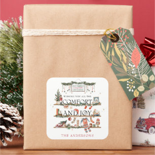 Komfort & Freude Fröhliche kleine Weihnachten Quadratischer Aufkleber
