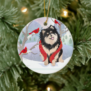 KOMFORT & FREUDE mit Jahr-  Finnischer Lapphund-Sc Keramik Ornament