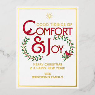 Komfort und Freude Frohe Weihnachten Typografie Folien Feiertagspostkarte