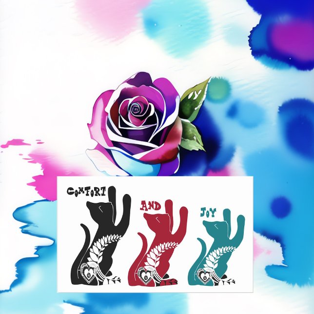 Komfort und Freude Weihnachten Segen 3 Katzen bete Rechteckiger Aufkleber (Comfort And Joy Christmas Blessing 3 Cats Praying Rectangular Sticker)