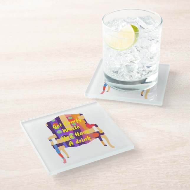 KOMFORTABEL, WÄHREND SIE EINEN GETRÄNK HABEN GLASUNTERSETZER (Schrägansicht)