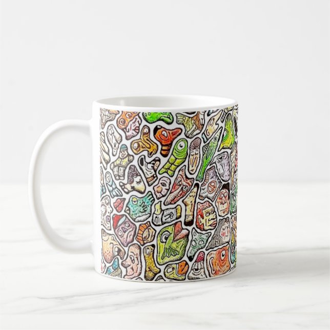 Komische Cartoon-Gesichter Buntstift Kaffeetasse (Links)