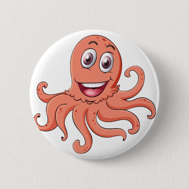 Komische Krake auf Weiß Button (Vorderseite)