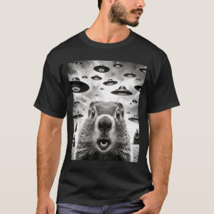 Komische Murmeltiere Selfie mit Alien-Ufo Lustiger T-Shirt