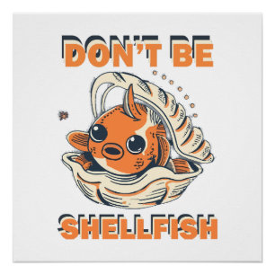 Komischer Fisch in einer Muschel-Kunst Poster