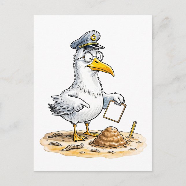 Komischer Vogelwurm-Inspektor Postkarte (Vorderseite)
