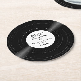 Komm auf die Tanzfläche! Vinyl Record Monogram Runder Pappuntersetzer