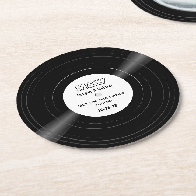 Komm auf die Tanzfläche! Vinyl Record Monogram Runder Pappuntersetzer (Angewinkelt)