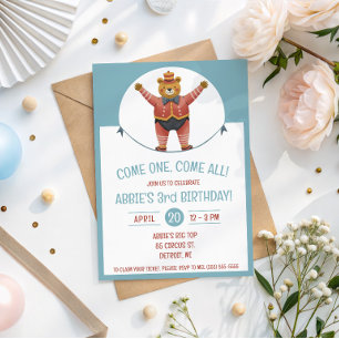 Komm eins, komm alle! Circus Bear Birthday Party Einladung