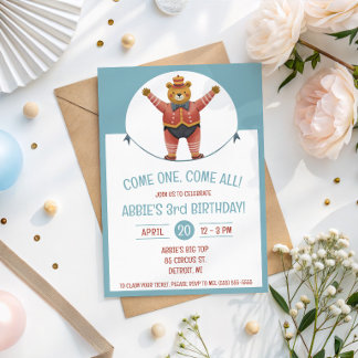Komm eins, komm alle! Circus Bear Birthday Party Einladung