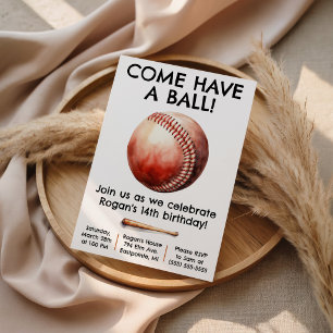 Komm, mach einen Ball! Baseball-Birthday-Party Einladung