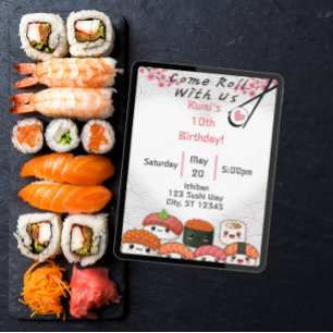 Komm mit uns Sushi Geburtstag Einladung