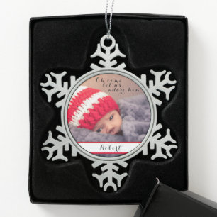 Komm uns Adore Him Baby Foto Lass Schneeflocken Zinn-Ornament