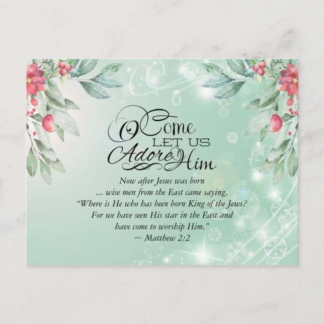 Komm uns Adore Lass Matthew 2:2 Bibel Weihnachten Postkarte (Vorderseite)