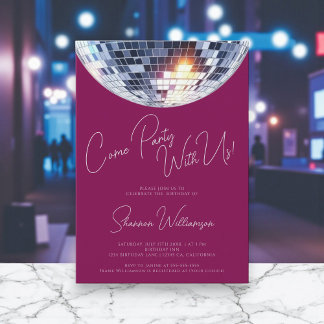 Komm zur rosa Party moderne Disco-Kugel zum Gebur Einladung