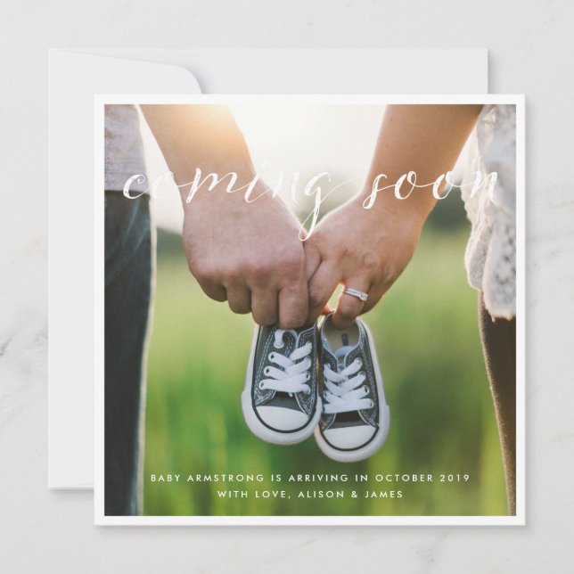 Kommen bald einfache Schwangerschafts-Mitteilung Ankündigung (Vorderseite)