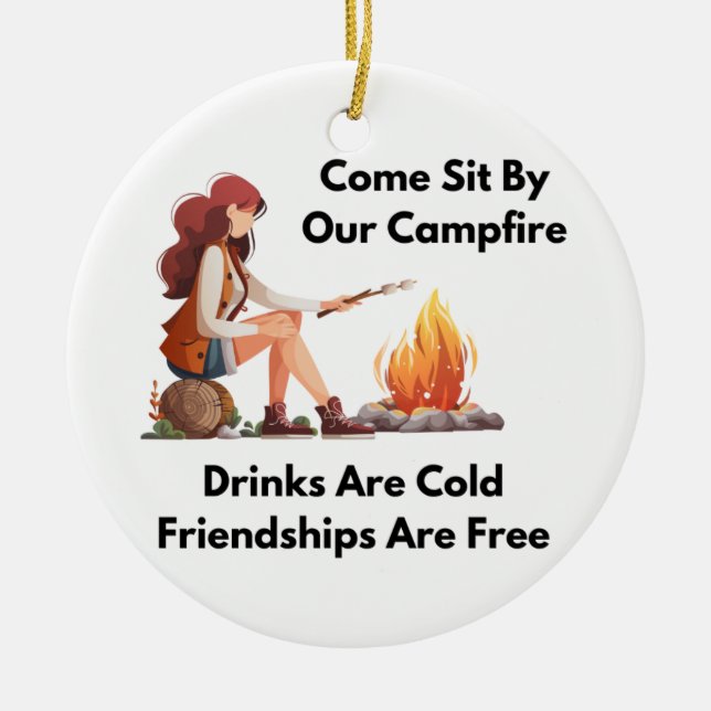 Kommen Sie an unser Lagerfeuer Keramik Ornament (Vorne)