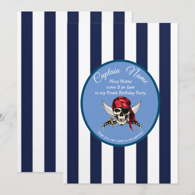 Kommen Sie zu uns für ein Piratenabenteuer Einladung (Vorne/Hinten)
