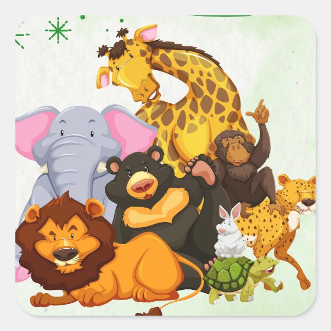 Kommen Sie zum Pack Safari Animal Party Quadratischer Aufkleber (Vorderseite)