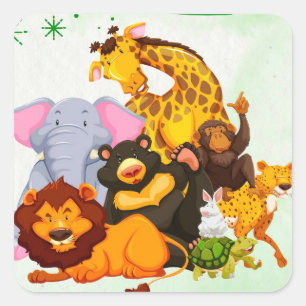 Kommen Sie zum Pack Safari Animal Party Quadratischer Aufkleber