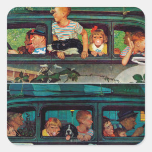 Kommen und Gehen durch Norman Rockwell Quadratischer Aufkleber