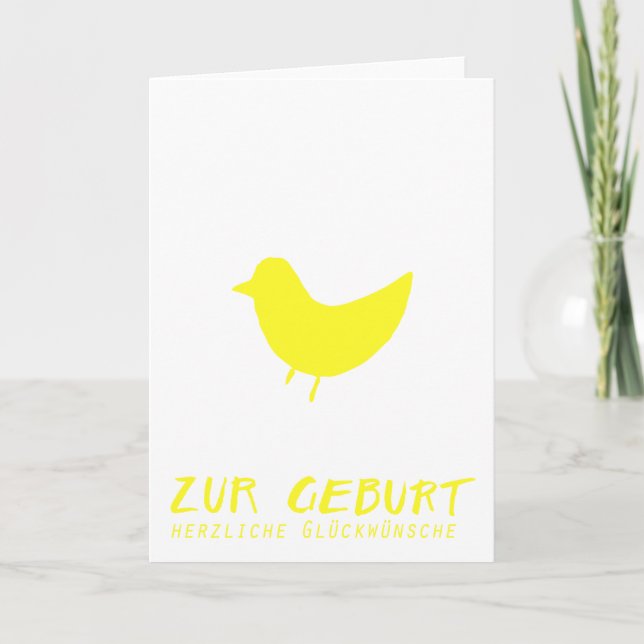 Kommt ein Vogel geflogen: Glückwünsche zur Geburt Karte (Vorderseite)
