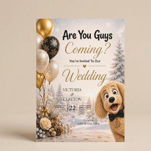 Kommt ihr? Lustige Winterhochzeit eines Hundes Einladung
