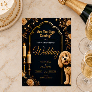 Kommt ihr? Lustiger Hund Navy Blau Hochzeit Einladung