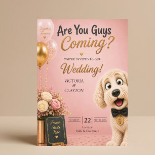 Kommt ihr? Lustiger Hund - Rosa Hochzeit Einladung